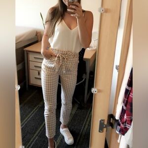 Showpo Beige Checkered Ankle Pants